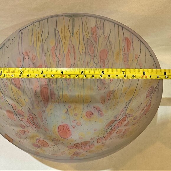 Rueven Art Glass Bowl Nouveau Art Pink Yellow Gray Hand Made 8.75" D x 4" H - Picture 3 of 6